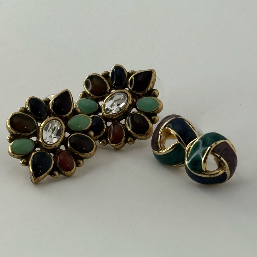 Vtg 90s Ann Klein semi precious and enameled Multicolor Earring set